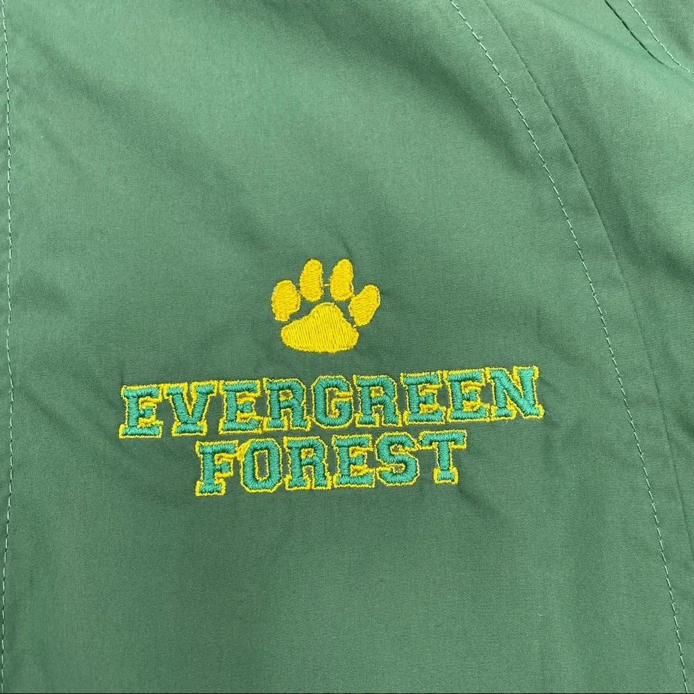 Child's Evergreen Forest‎ Pawprint Raincoat Windbreaker Green Hood Size Small